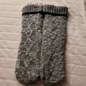 Grey & White Chrochet Slipper Socks